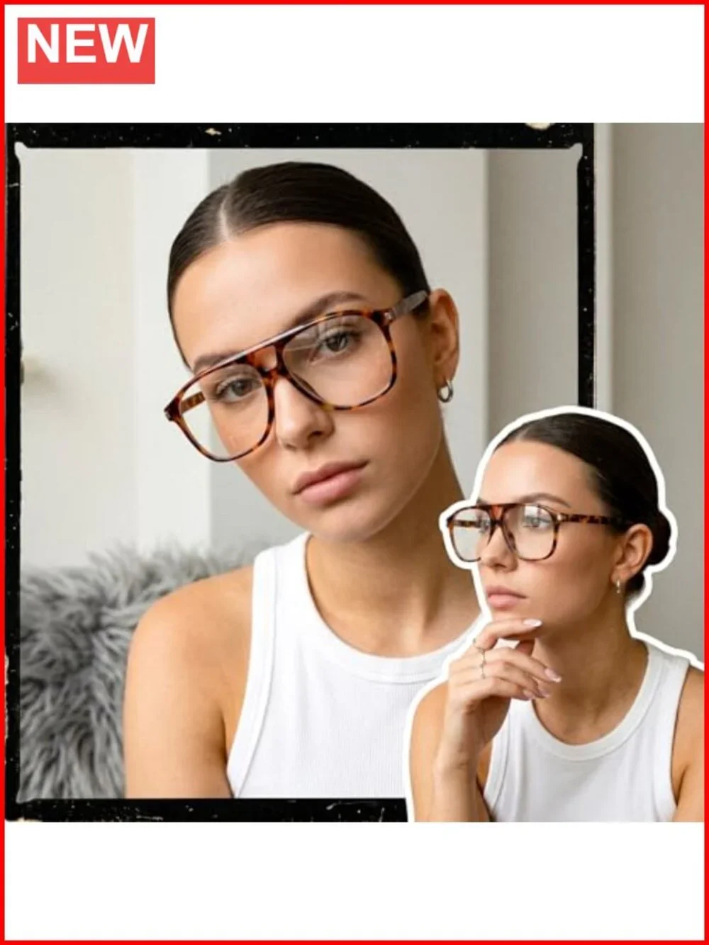 Oversized Aviator Eyeglasses Tortoise Trendy Retro Unisex Square Frame